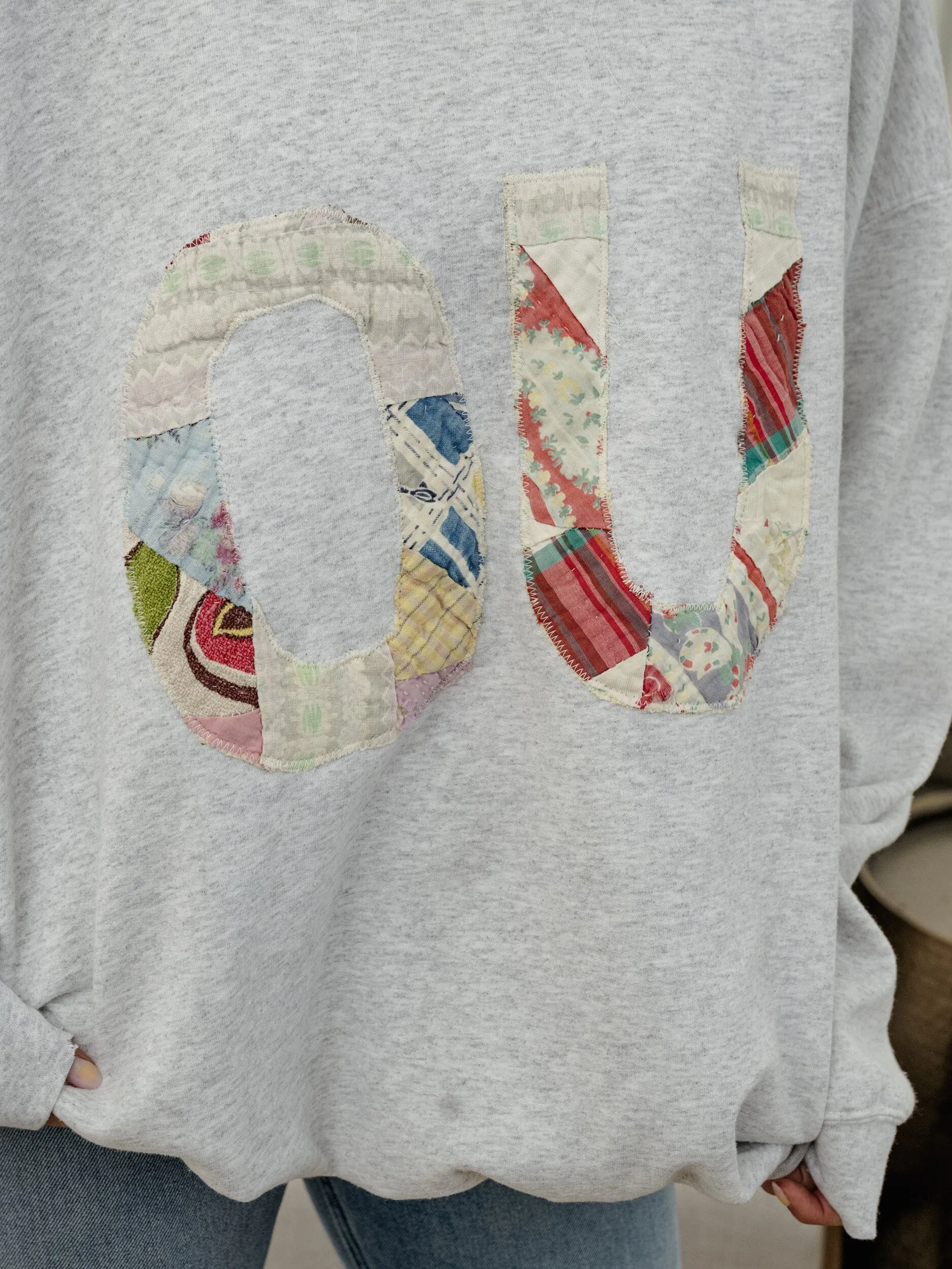 2XL OU Quilted Applique Gray Thrifted Sweatshirt