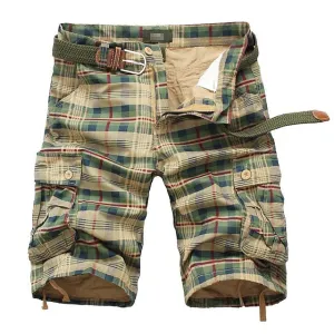 Adventure-Ready Men's Cargo Shorts with Drawstring Waist - ArmyGreen & Yellow