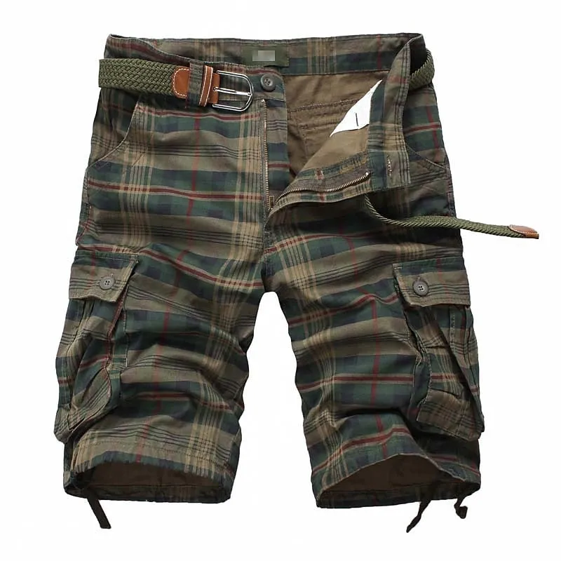 Adventure-Ready Men's Cargo Shorts with Drawstring Waist - ArmyGreen & Yellow