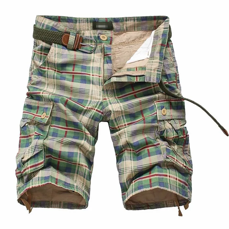 Adventure-Ready Men's Cargo Shorts with Drawstring Waist - ArmyGreen & Yellow