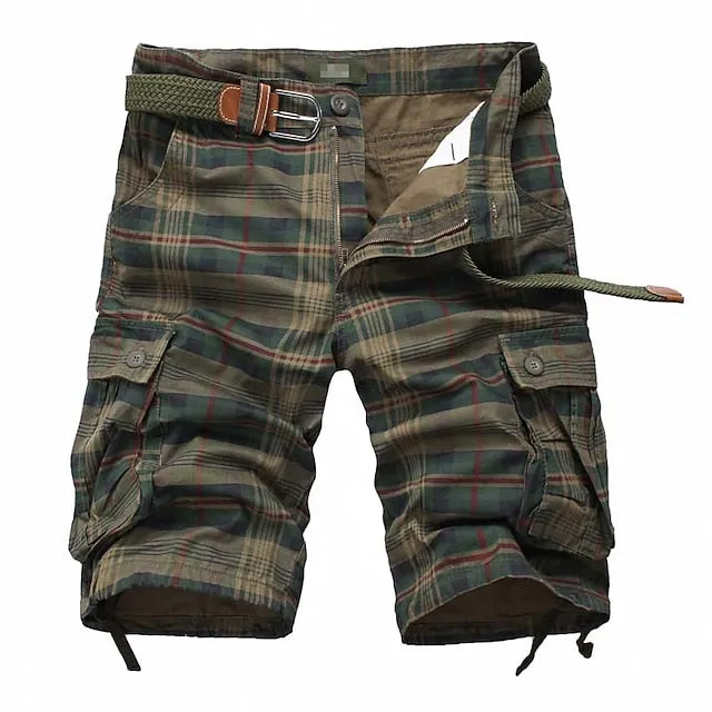 Adventure-Ready Men's Cargo Shorts with Drawstring Waist - ArmyGreen & Yellow