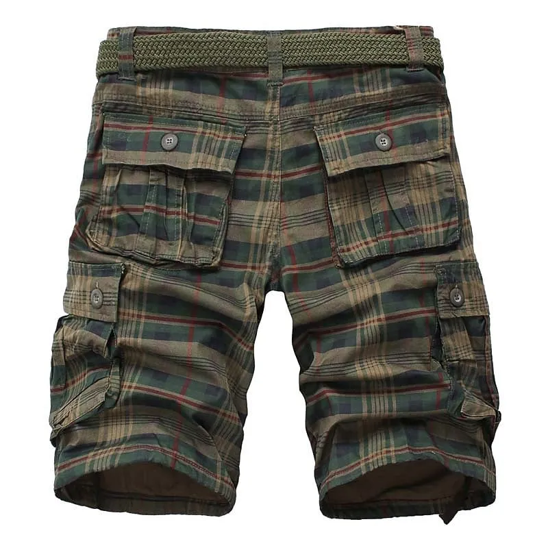 Adventure-Ready Men's Cargo Shorts with Drawstring Waist - ArmyGreen & Yellow