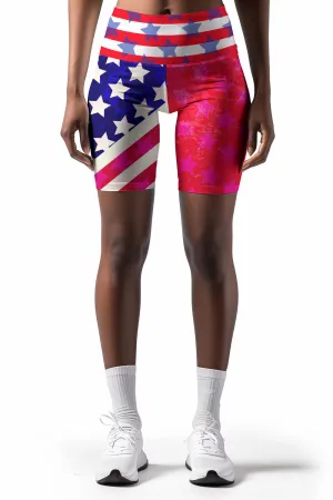 Americana Karen Red & Blue Performance Yoga Biker Shorts - Women