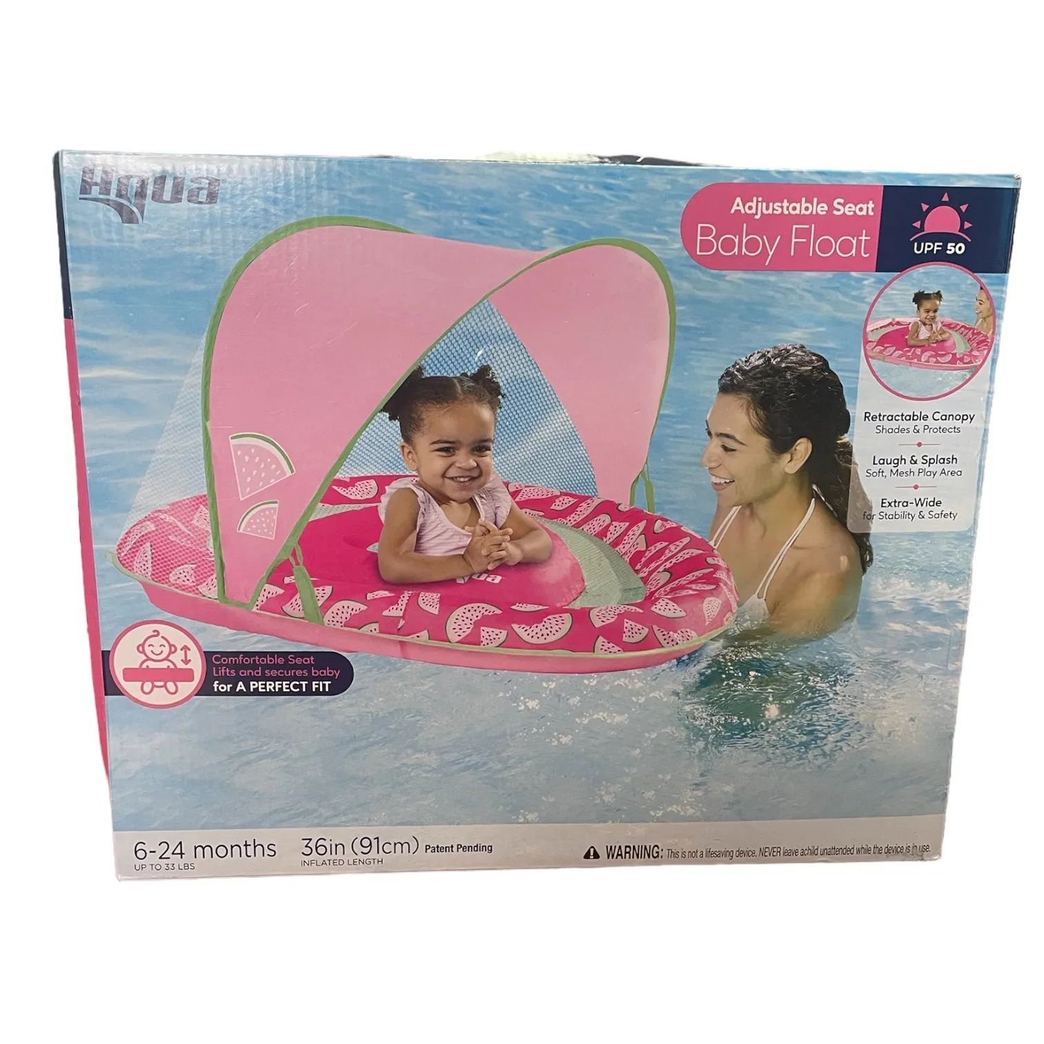 Aqua Adjustable Seat Baby Float with Canopy, Watermelons