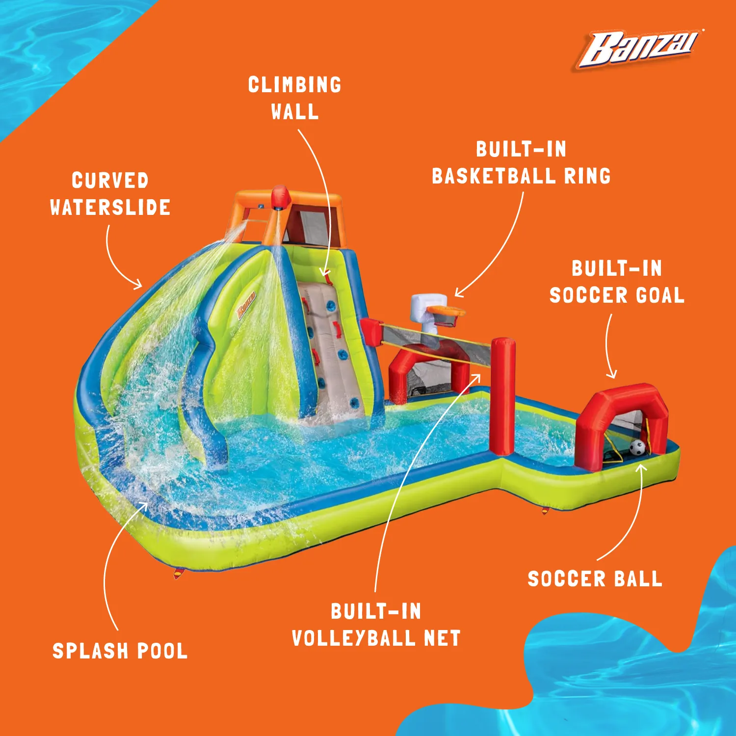 Banzai Aqua Sports Water Park Inflatable Kids Aquatic Activity Play (Open Box)