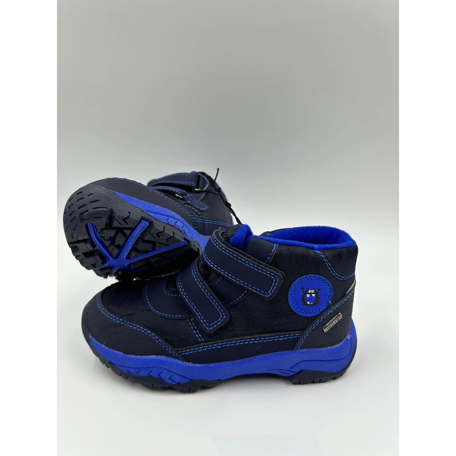 Big Kid Size 1, High Top Dark Blue Hikers w/ Hook and Loop Strap, Rubber Toe Cap