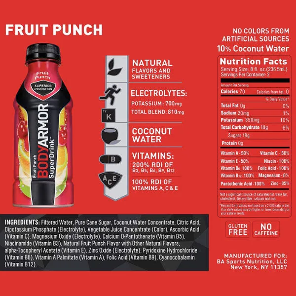 BodyArmor Sports Drink, Fruit Punch, 16 Fl. oz.