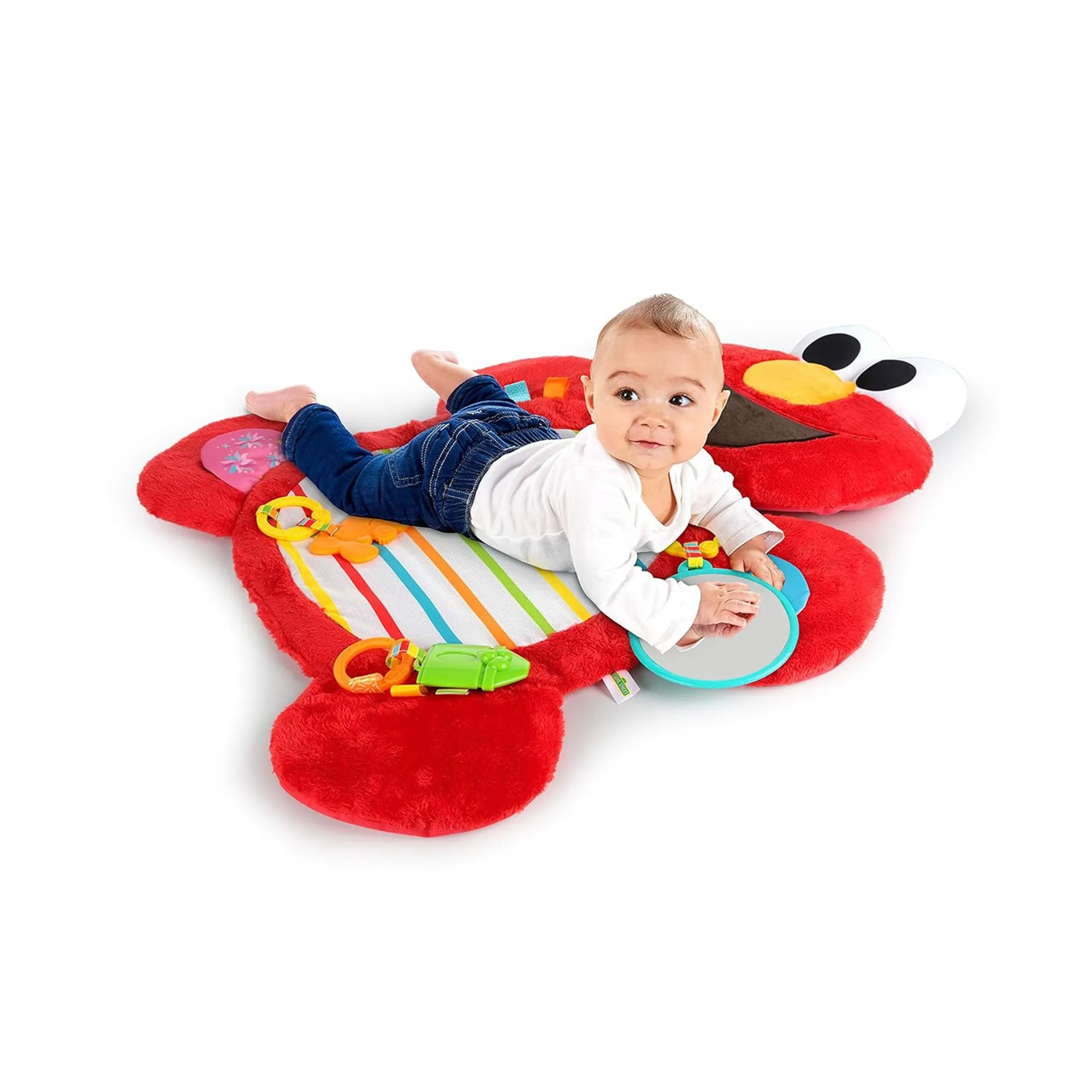 Bright Starts Sesame Street Tummy Time Elmo Prop Mat with 3 Detachable Toys