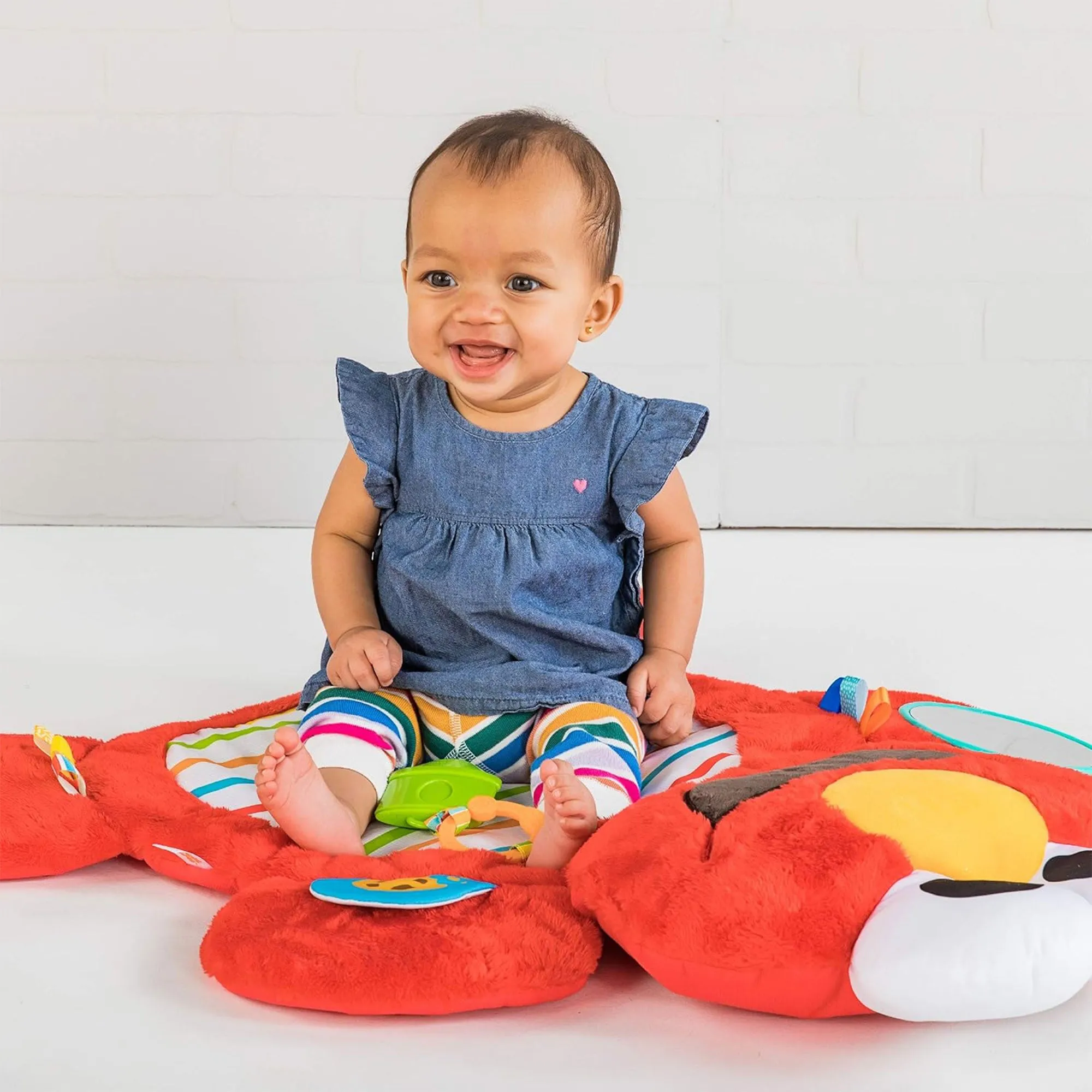 Bright Starts Sesame Street Tummy Time Elmo Prop Mat with 3 Detachable Toys