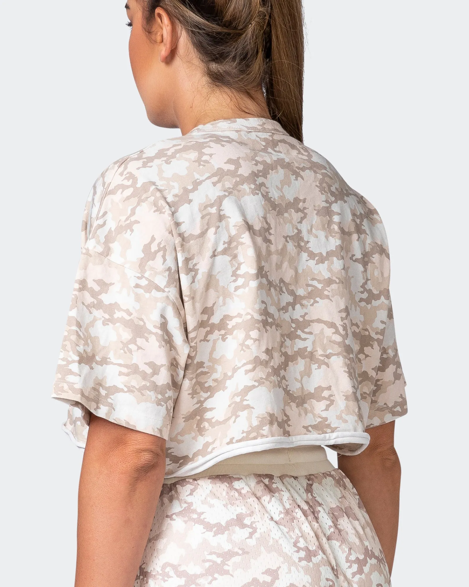 Camo Cropped Heavy Vintage Tee - Washed Beige Camo Print