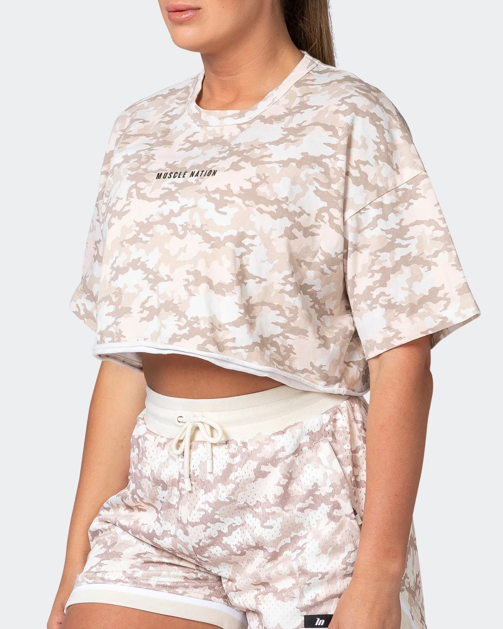 Camo Cropped Heavy Vintage Tee - Washed Beige Camo Print