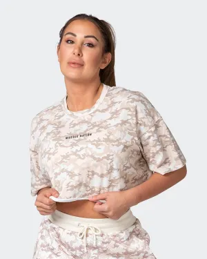 Camo Cropped Heavy Vintage Tee - Washed Beige Camo Print