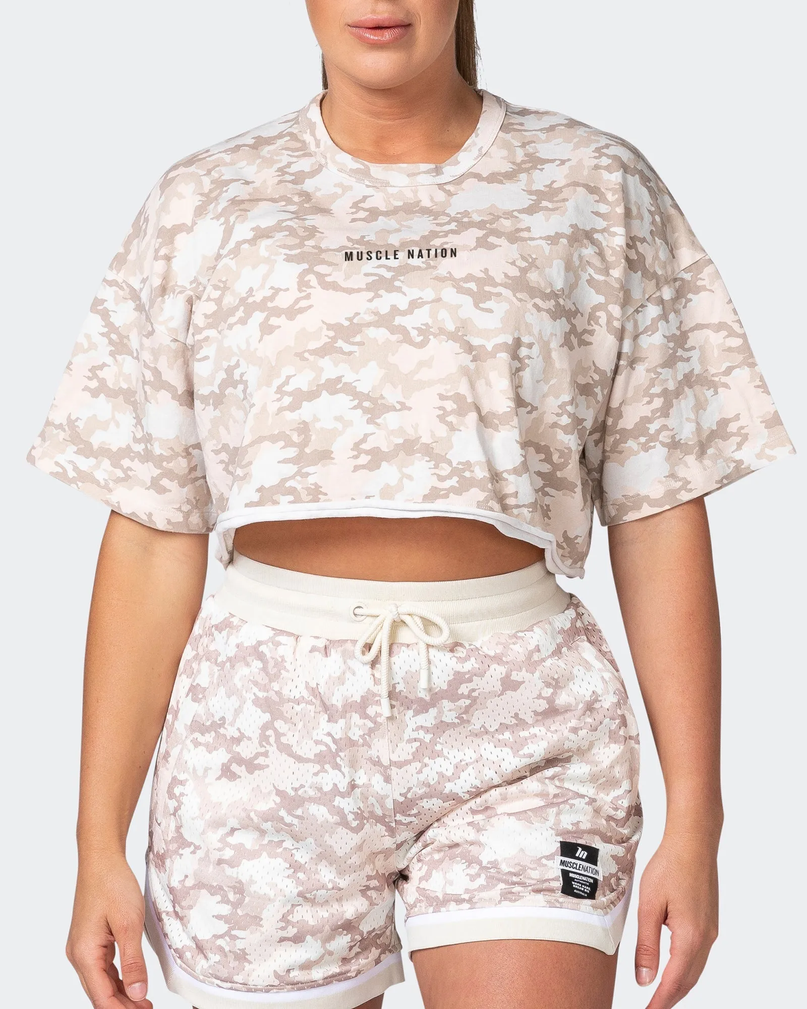 Camo Cropped Heavy Vintage Tee - Washed Beige Camo Print