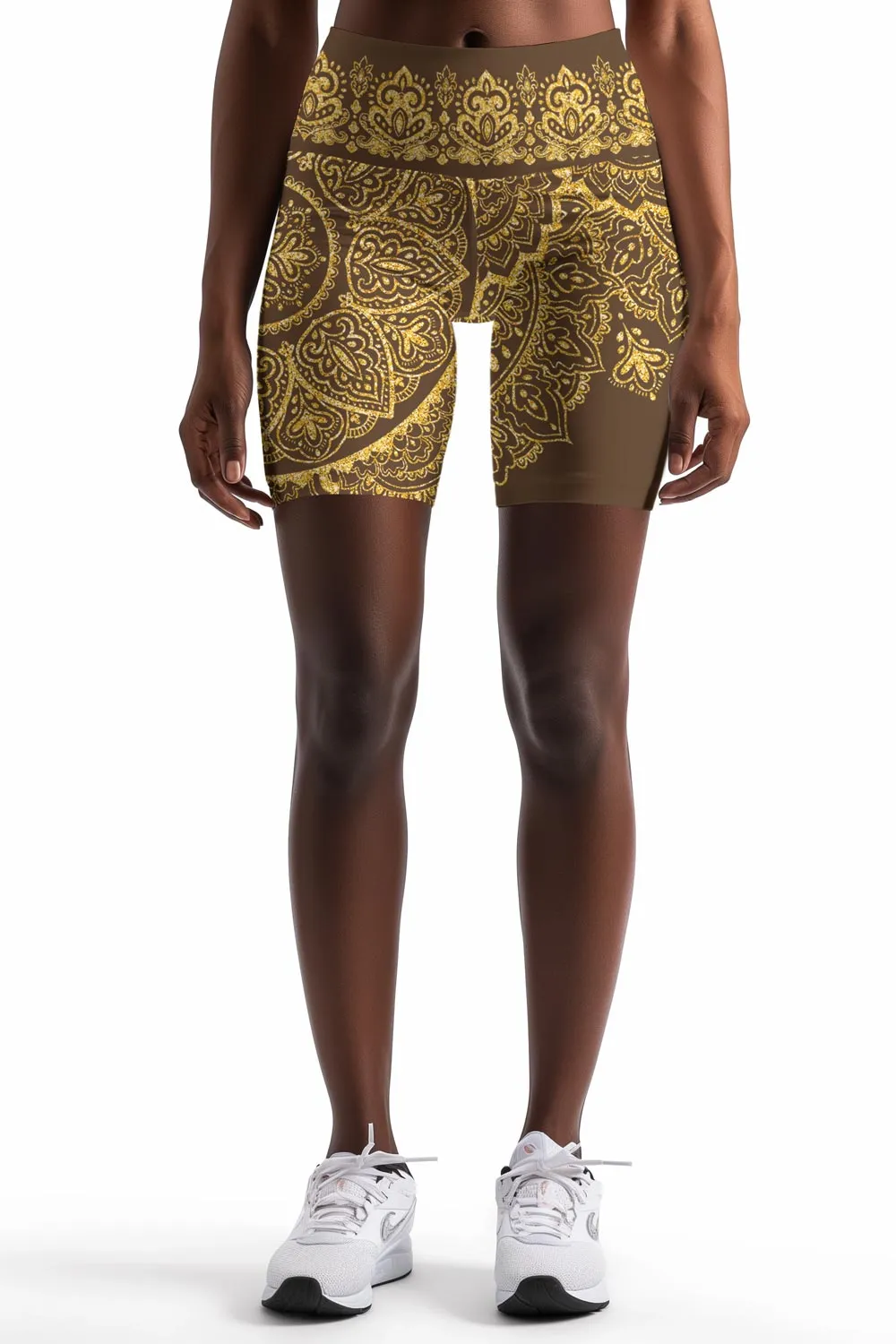 Chocolate Nirvana Karen Brown Boho Performance Biker Shorts - Women