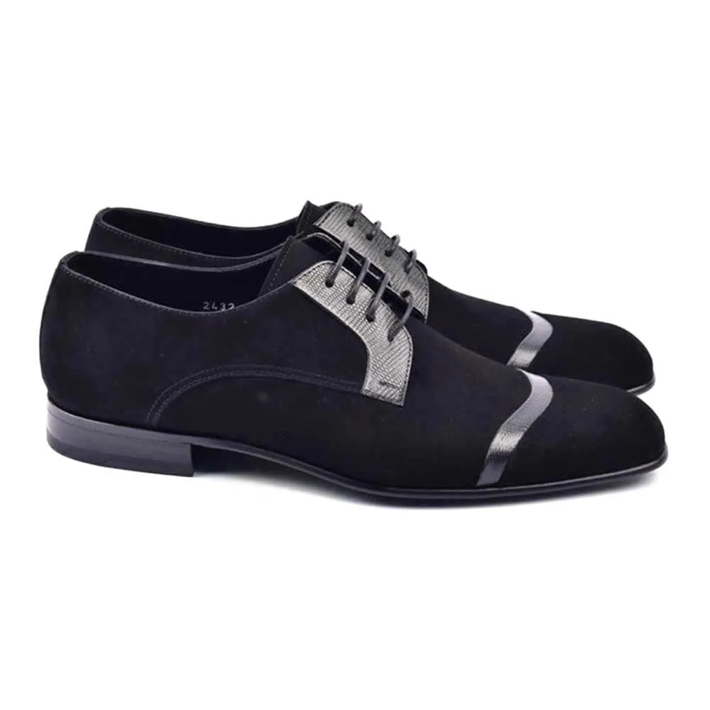 Corrente Black Suede Lizard Print Calfskin Lace-up Shoe for Men