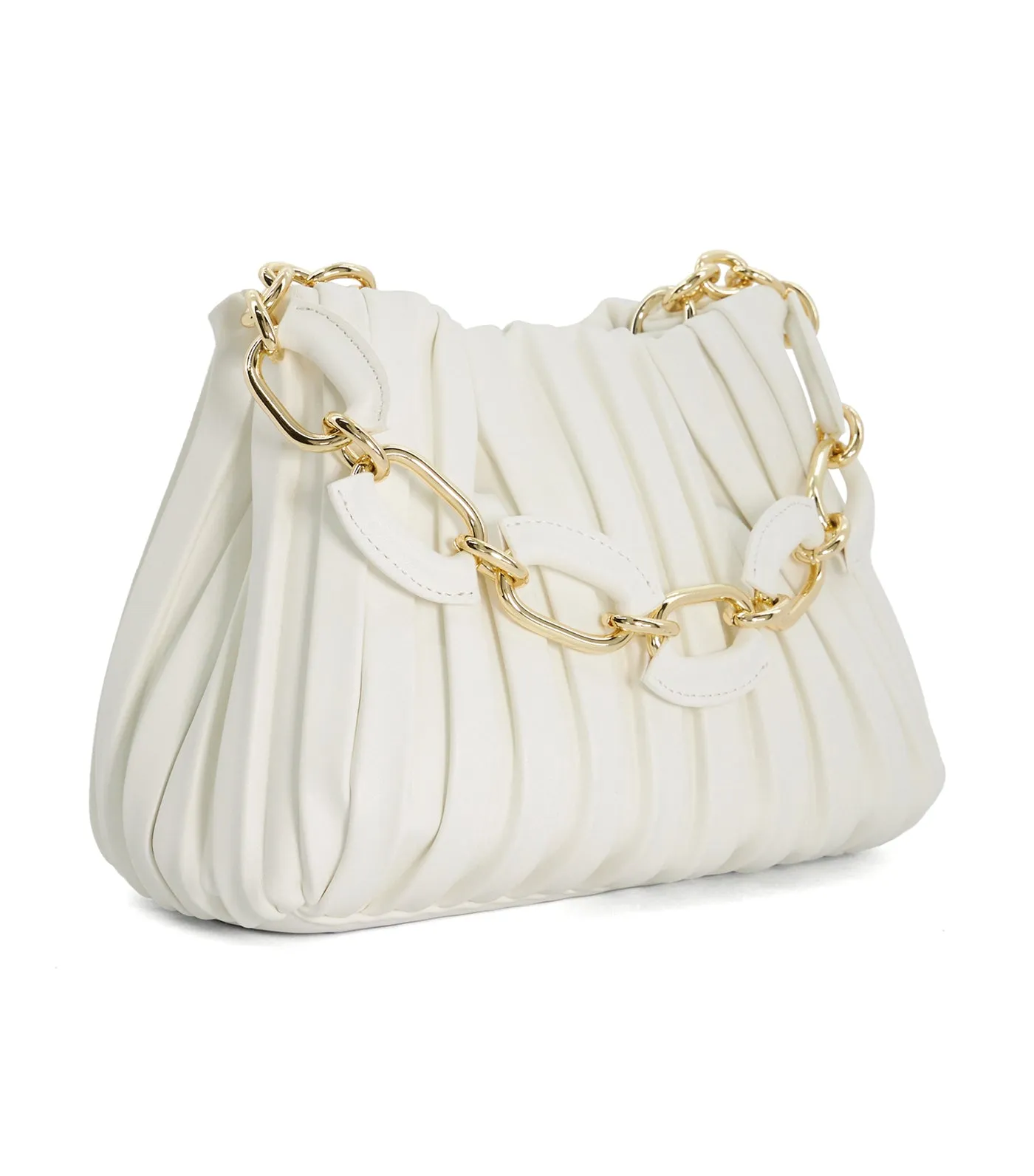 Dinidominie Small Metallic Pleat Chain-Handle Slouch Bag White-Plain Synthetic