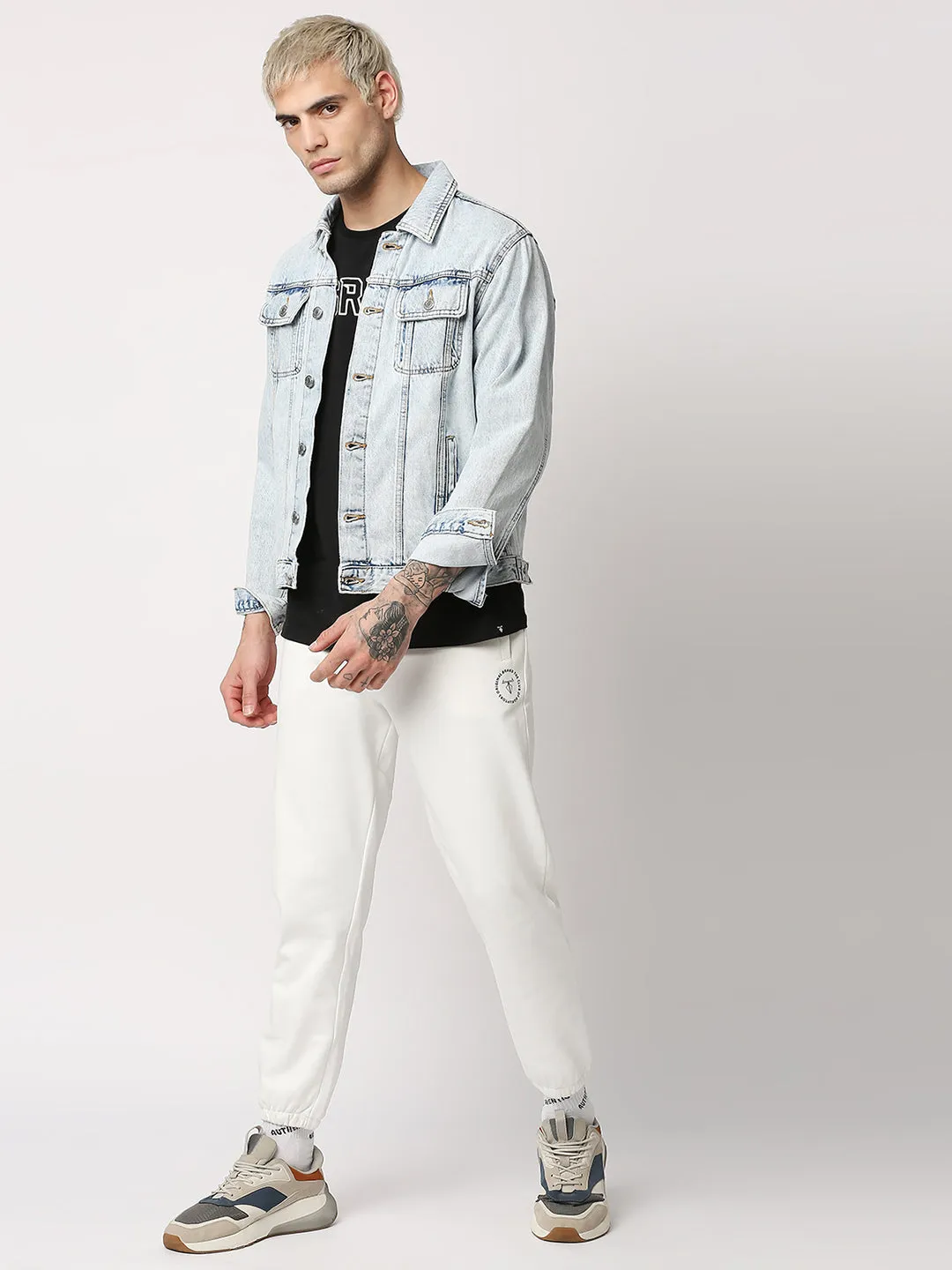 Disrupt Mens White Cut-Sew Printed Self-Design Comfort Fit Jogger