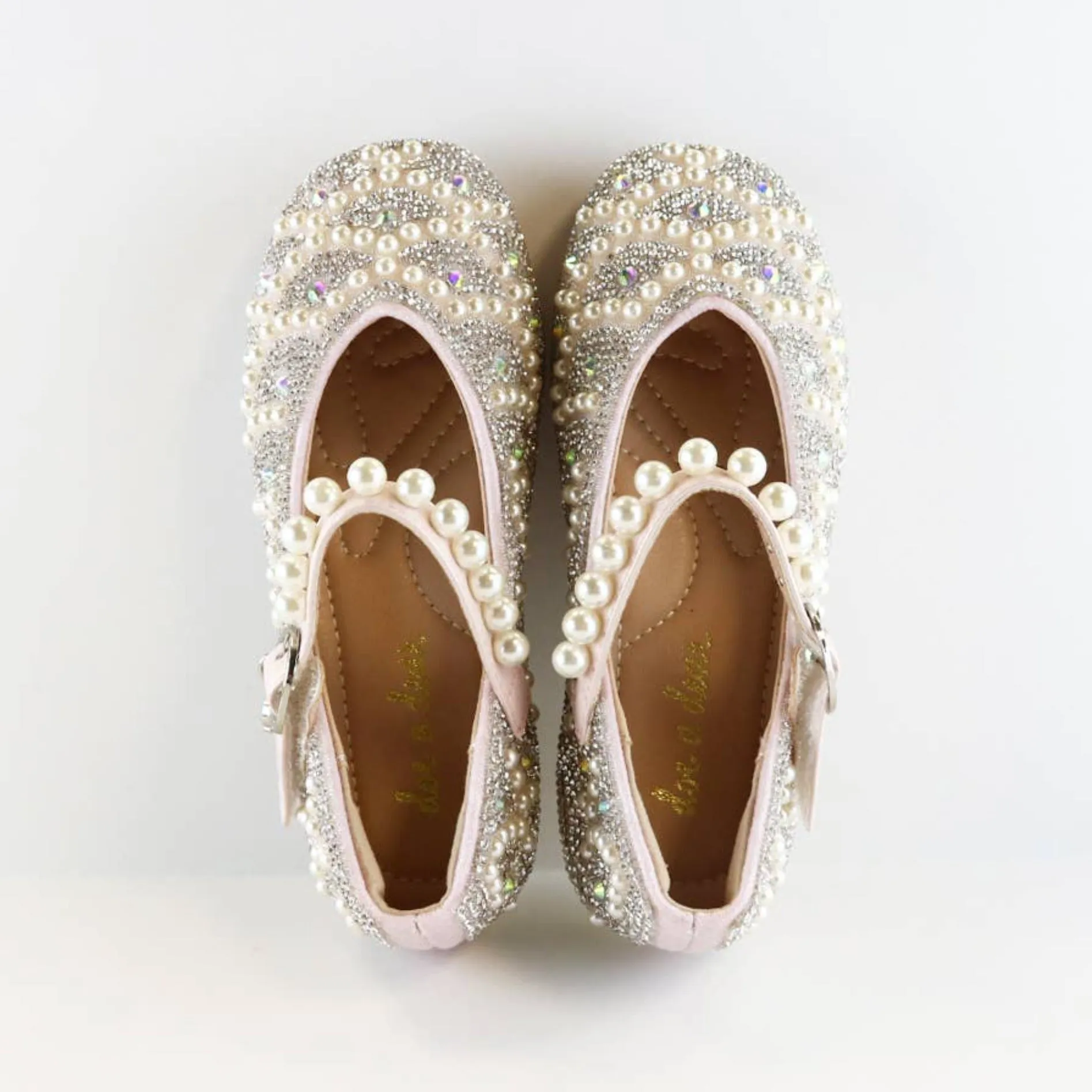 Doe a Dear PINK Pearl Strap Jewel Flat Shoes