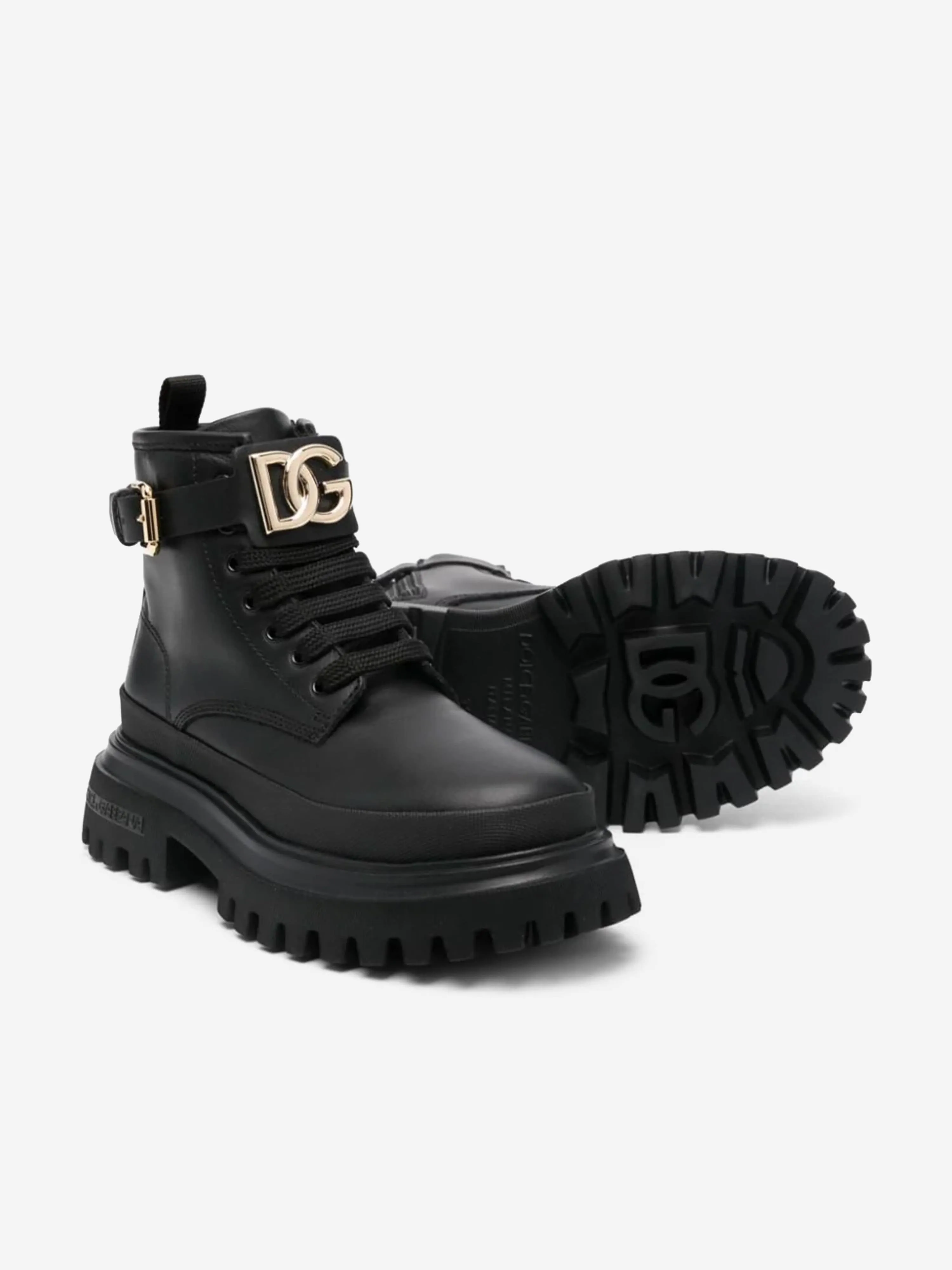 Dolce & Gabbana Girls Leather Combat Boots in Black