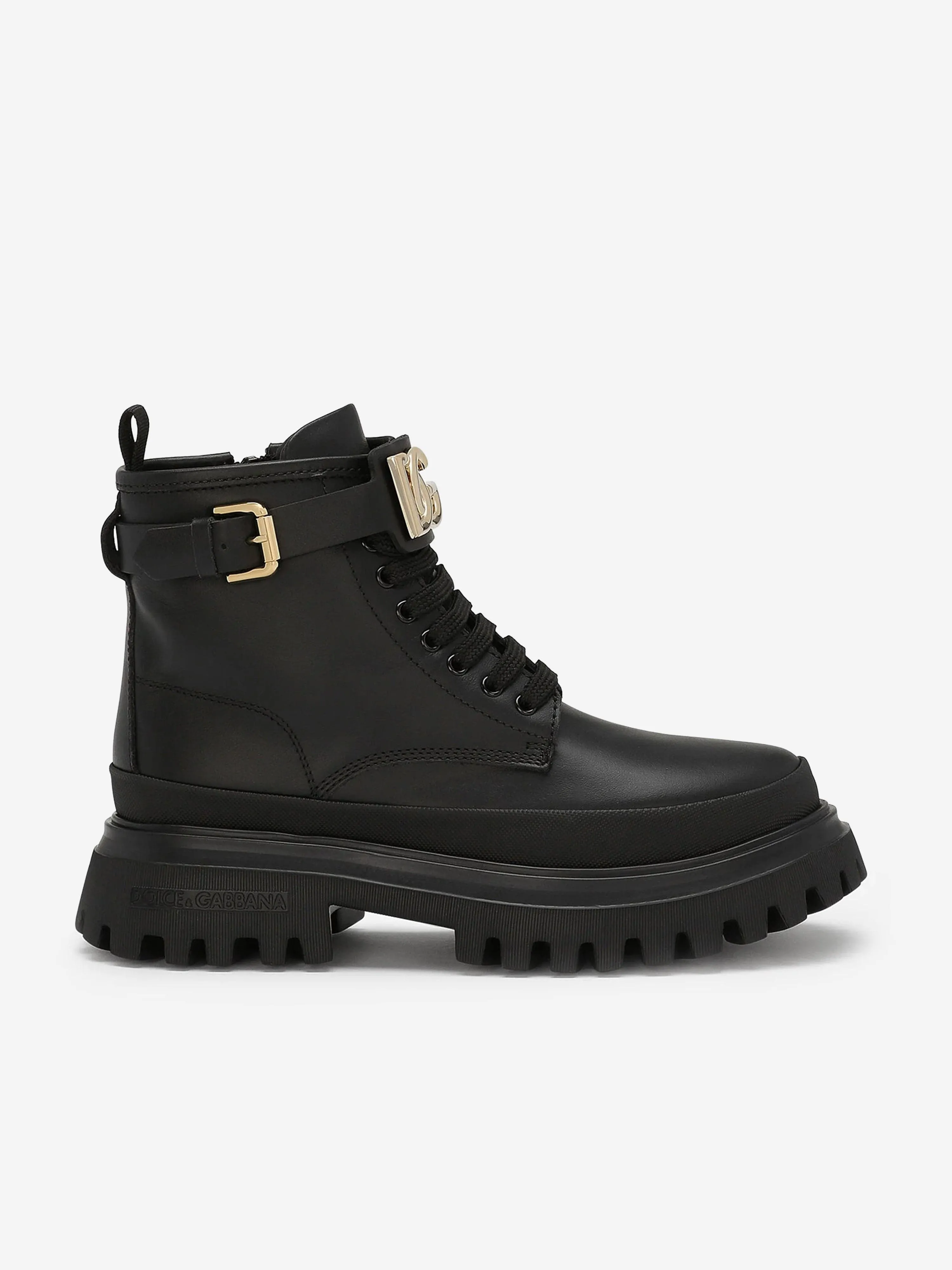 Dolce & Gabbana Girls Leather Combat Boots in Black