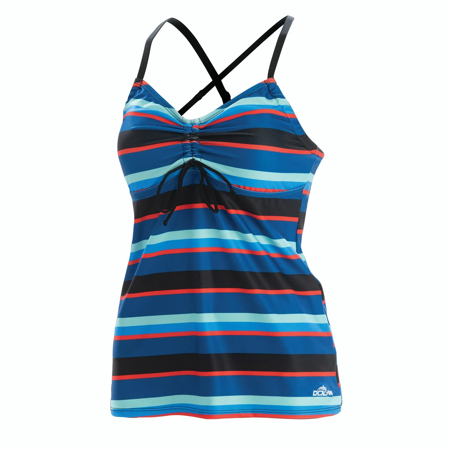 DOLFIN Aquashape Blue Multi Stripe Tie-Front Tankini Top