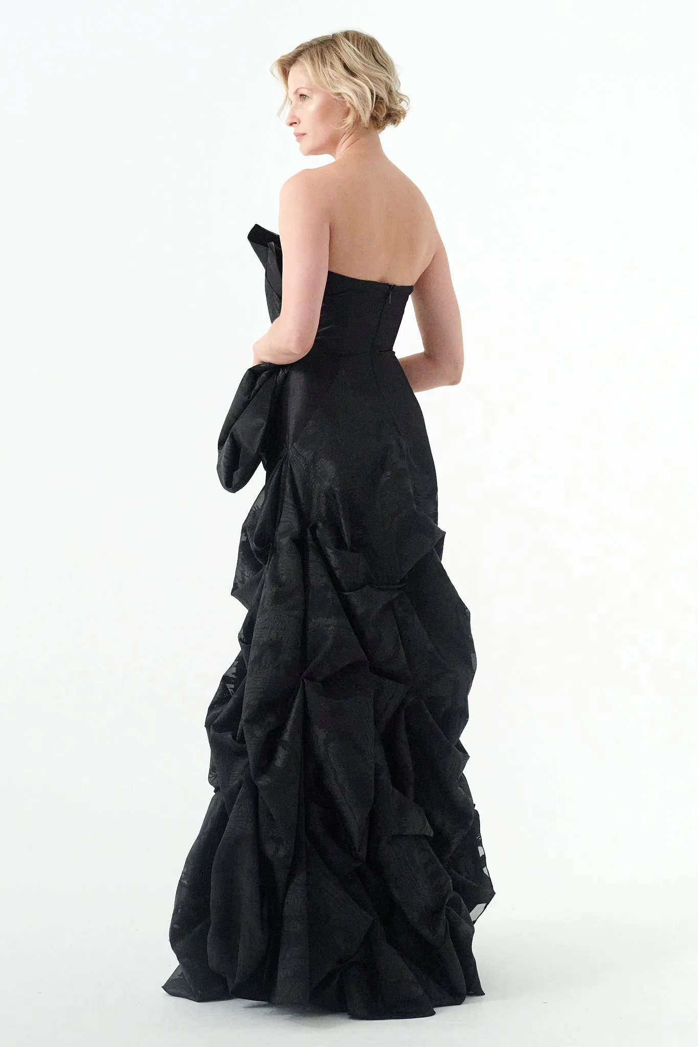 Draped Fil-Coupe Taffeta Gown