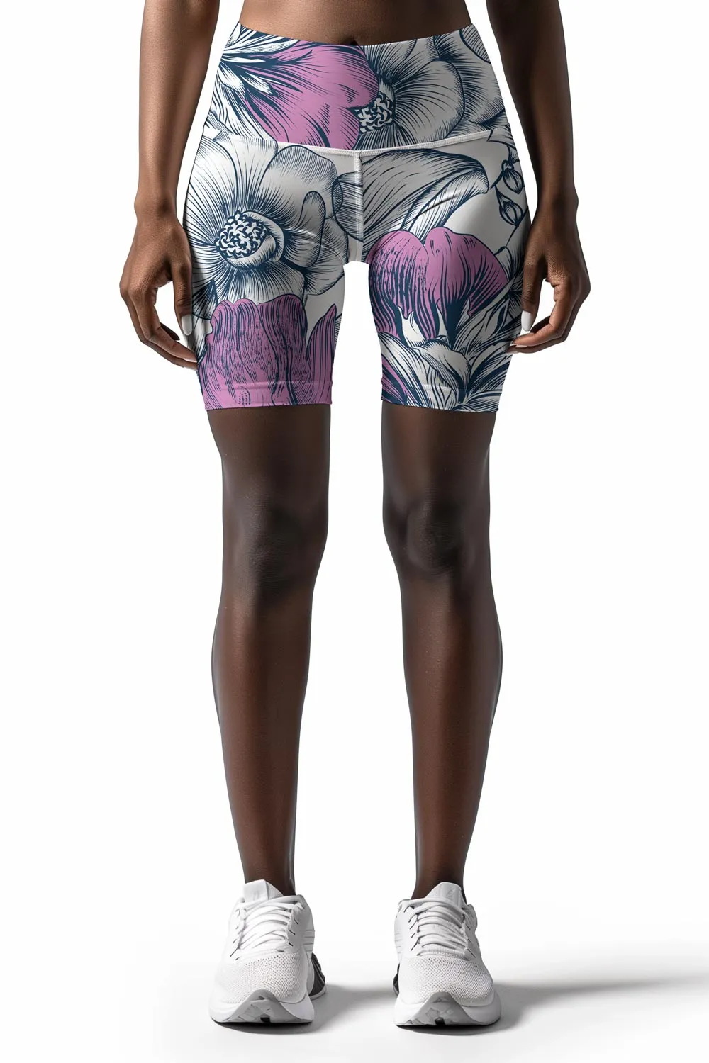 Dream Catcher Karen White Floral Printed Gym Yoga Biker Shorts - Women