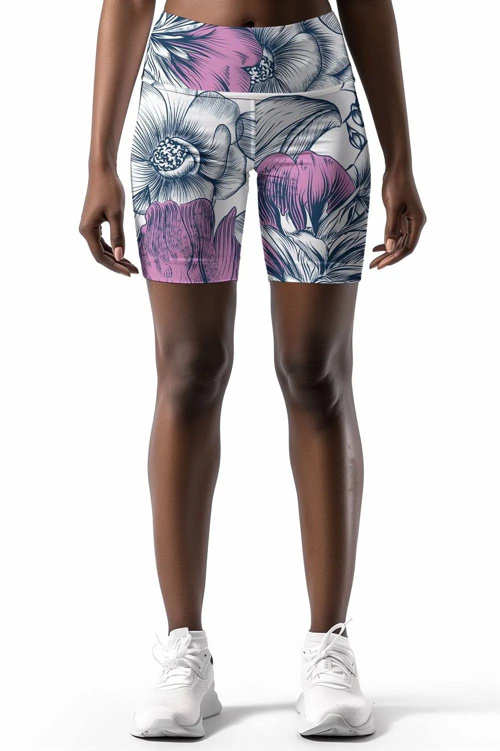 Dream Catcher Karen White Floral Printed Gym Yoga Biker Shorts - Women