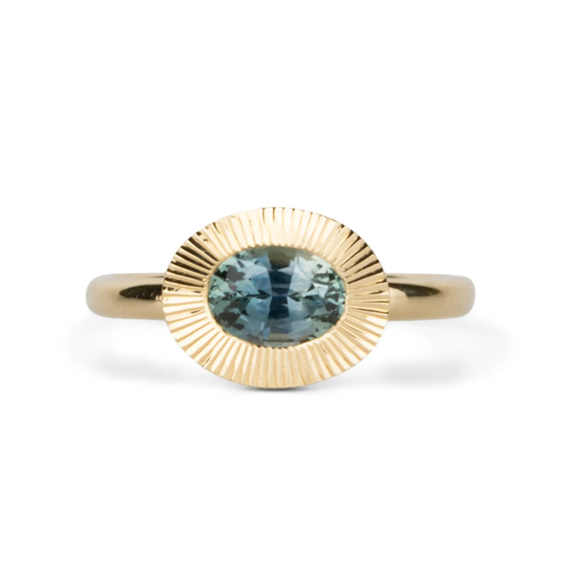 East-West Aurora Solitaire with Blue-Green Montana Sapphire