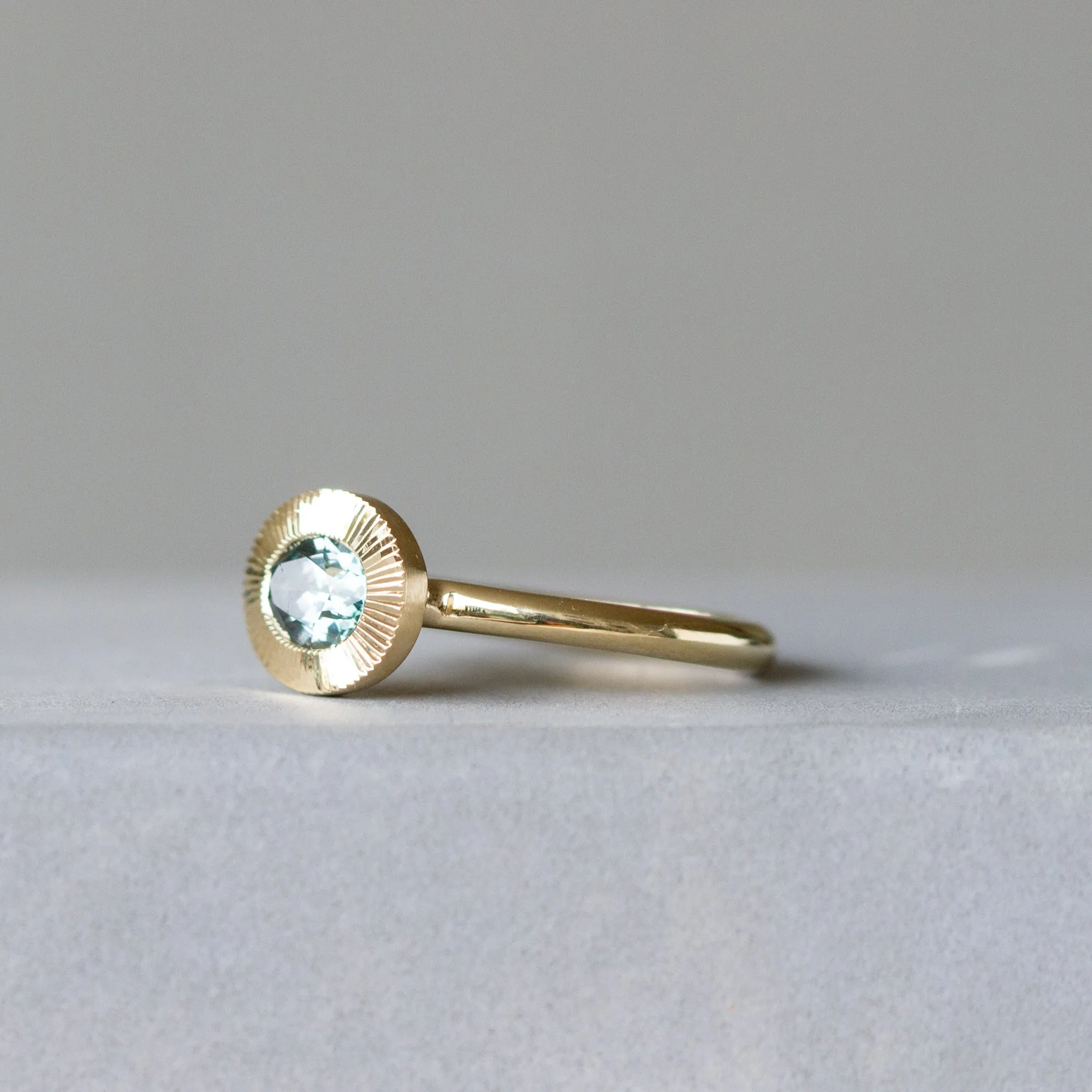 East-West Aurora Solitaire with Blue-Green Montana Sapphire