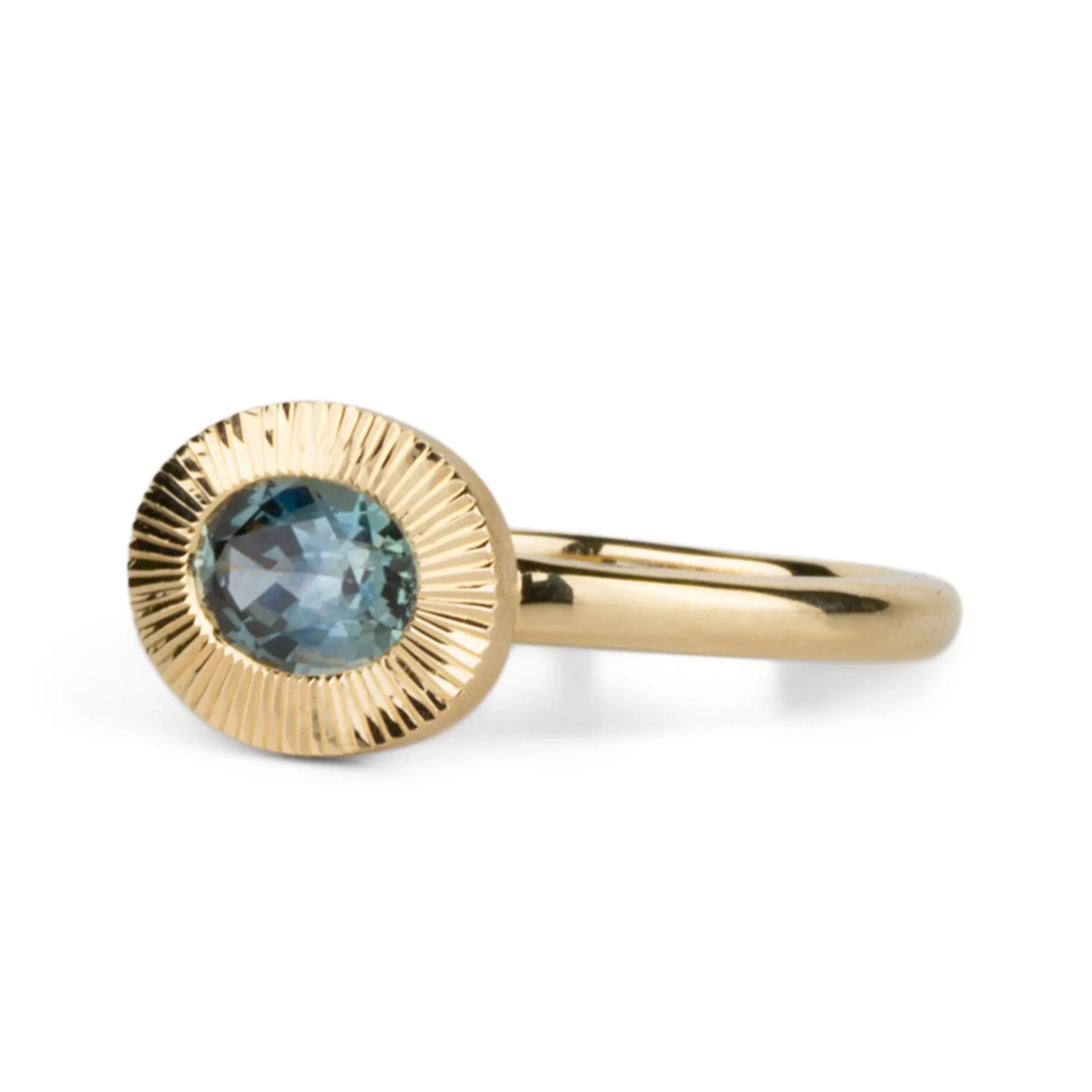 East-West Aurora Solitaire with Blue-Green Montana Sapphire