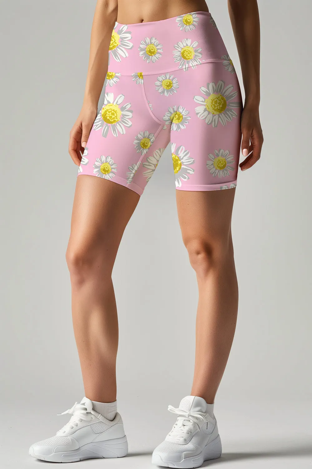 Enchanting Daisy Karen Blush Pink Printed Yoga Biker Shorts - Women