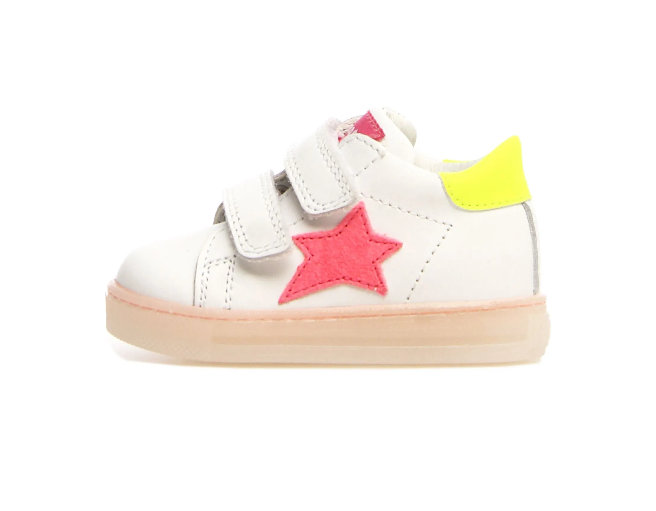 Falcotto Sasha VL Girl's Leather Sneakers - White/Candy Fluoscerent