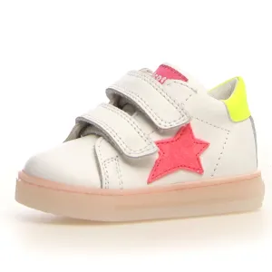 Falcotto Sasha VL Girl's Leather Sneakers - White/Candy Fluoscerent