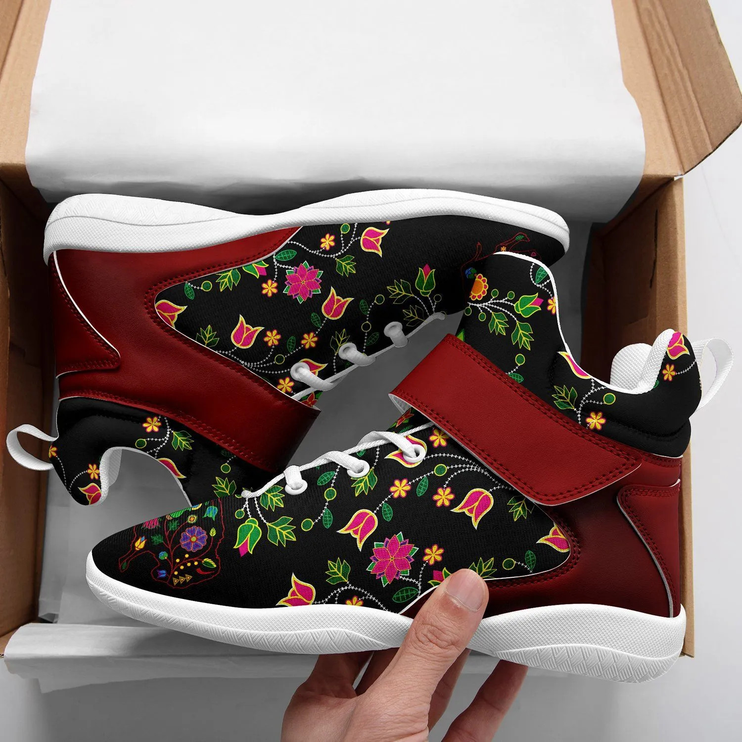 Floral Buffalo Ipottaa Basketball / Sport High Top Shoes - White Sole