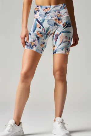 Florescence Karen Blue Floral Print Running Yoga Biker Shorts - Women