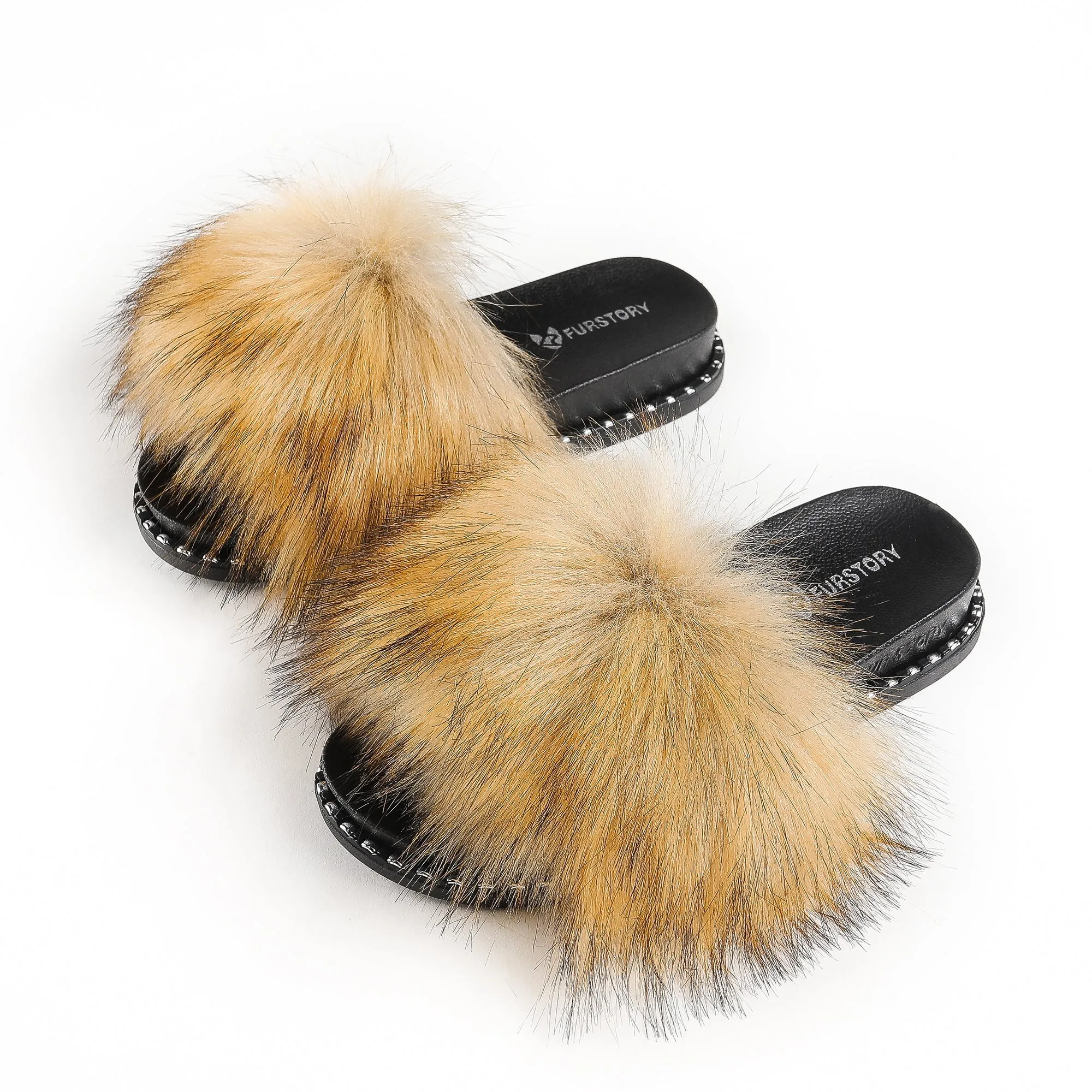 FS19S10 Faux Fur Slides Furry Slipper Sandals (Rivet)