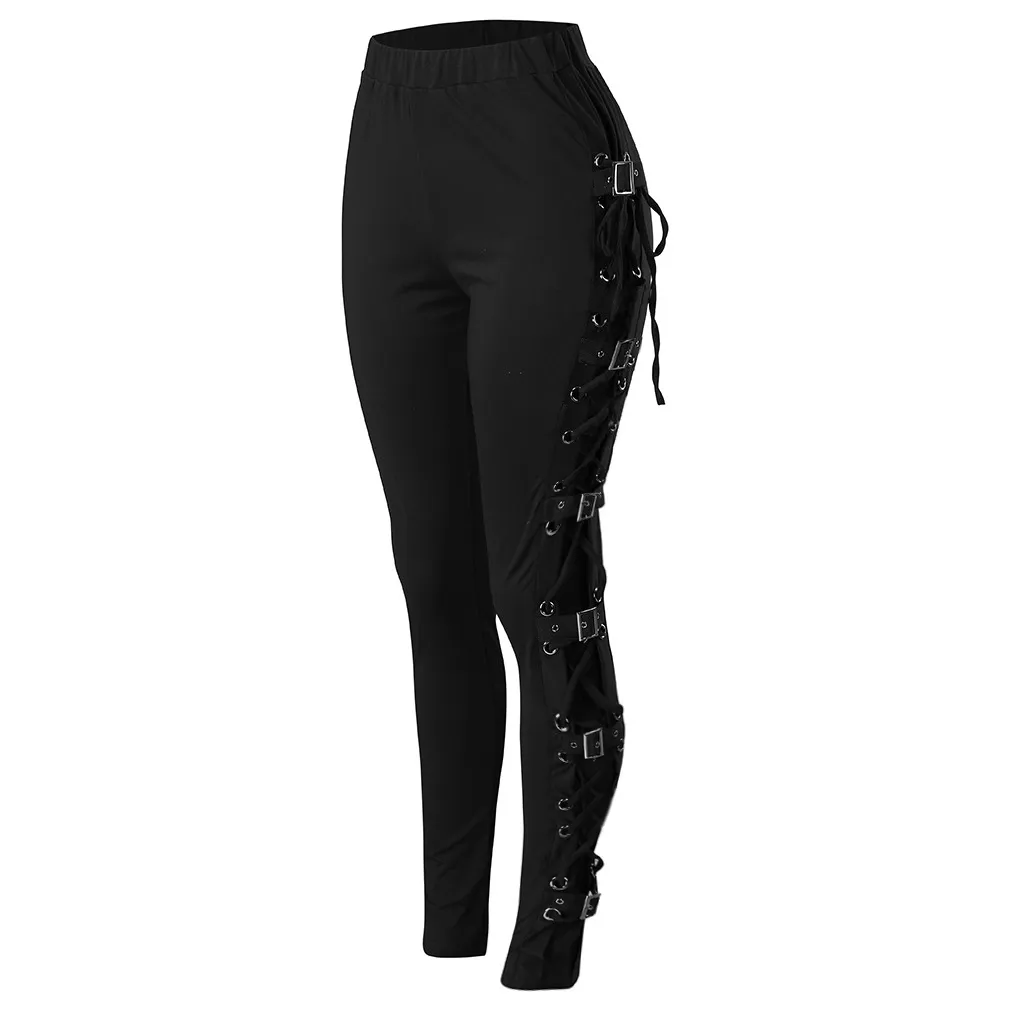 Funki Buys | Pants | Women's Gothic Buckle Strap Lace Up Pant