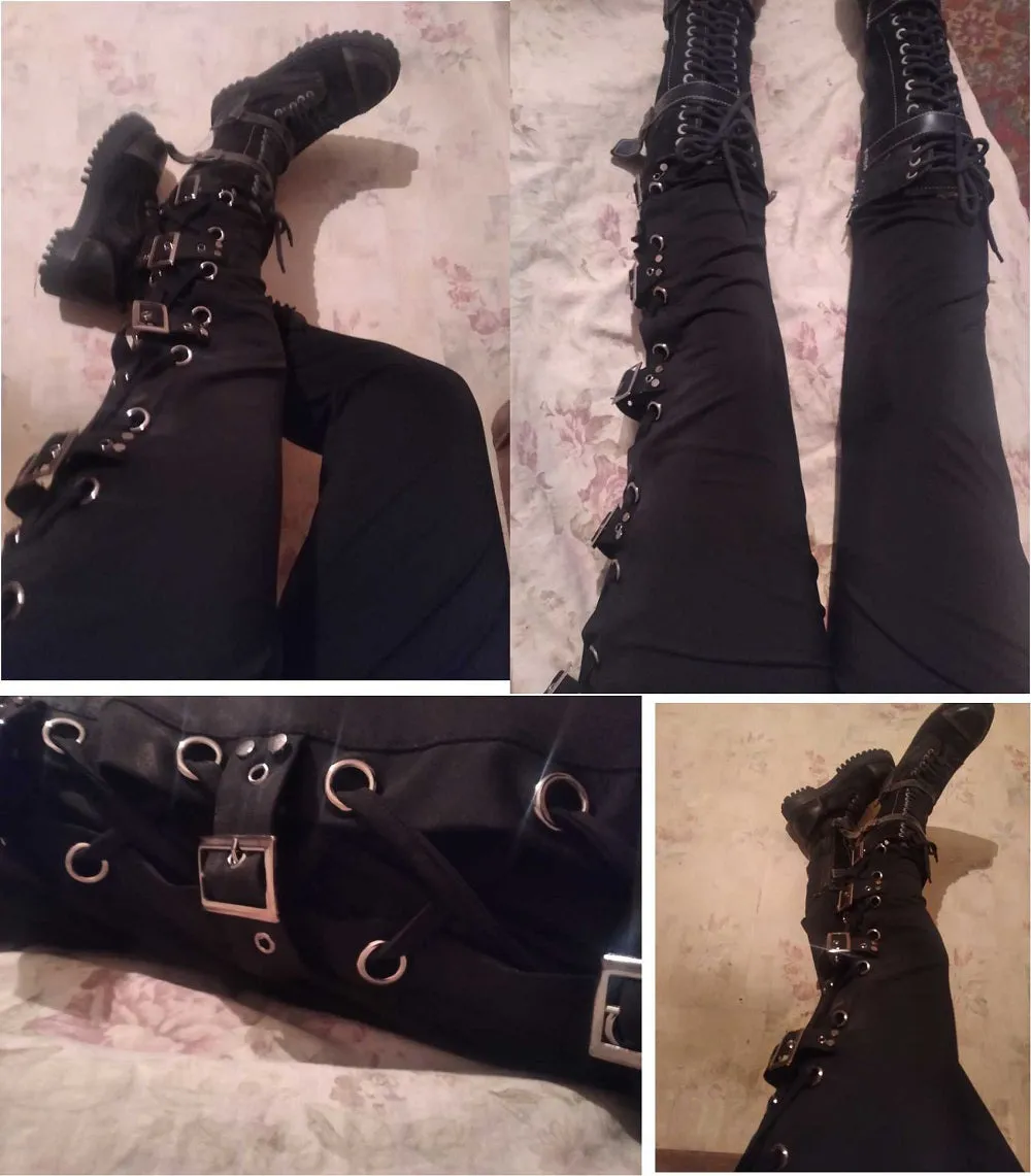 Funki Buys | Pants | Women's Gothic Buckle Strap Lace Up Pant