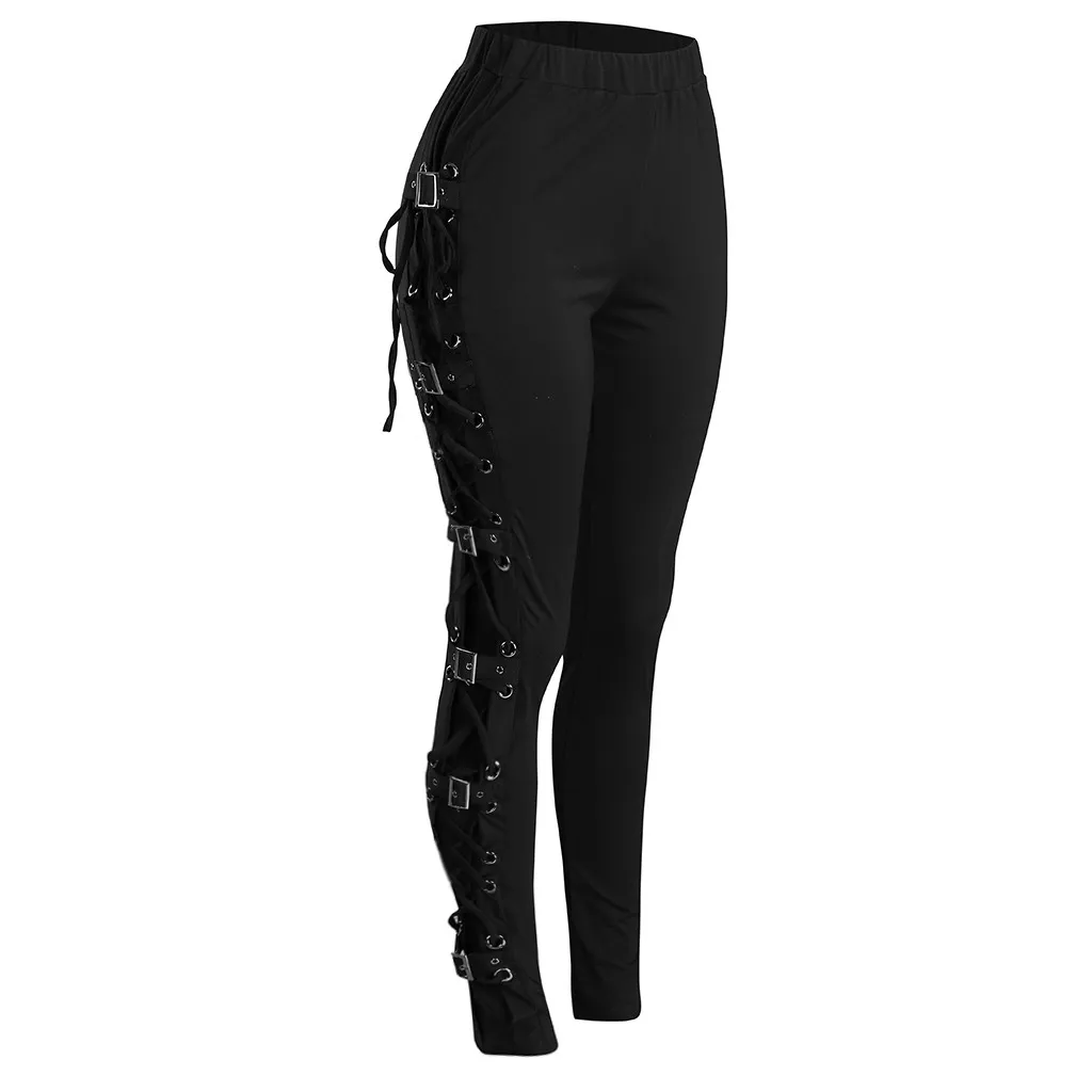 Funki Buys | Pants | Women's Gothic Buckle Strap Lace Up Pant