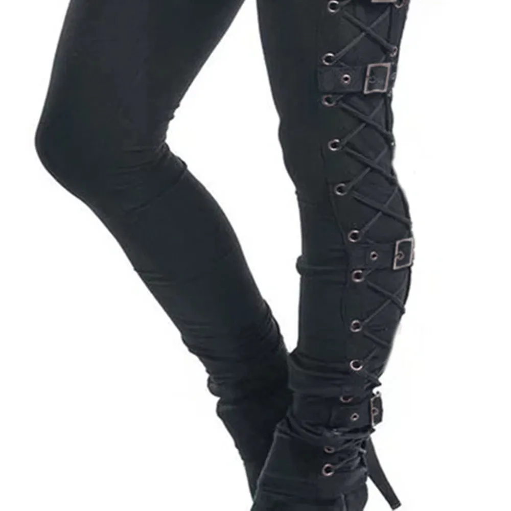 Funki Buys | Pants | Women's Gothic Buckle Strap Lace Up Pant