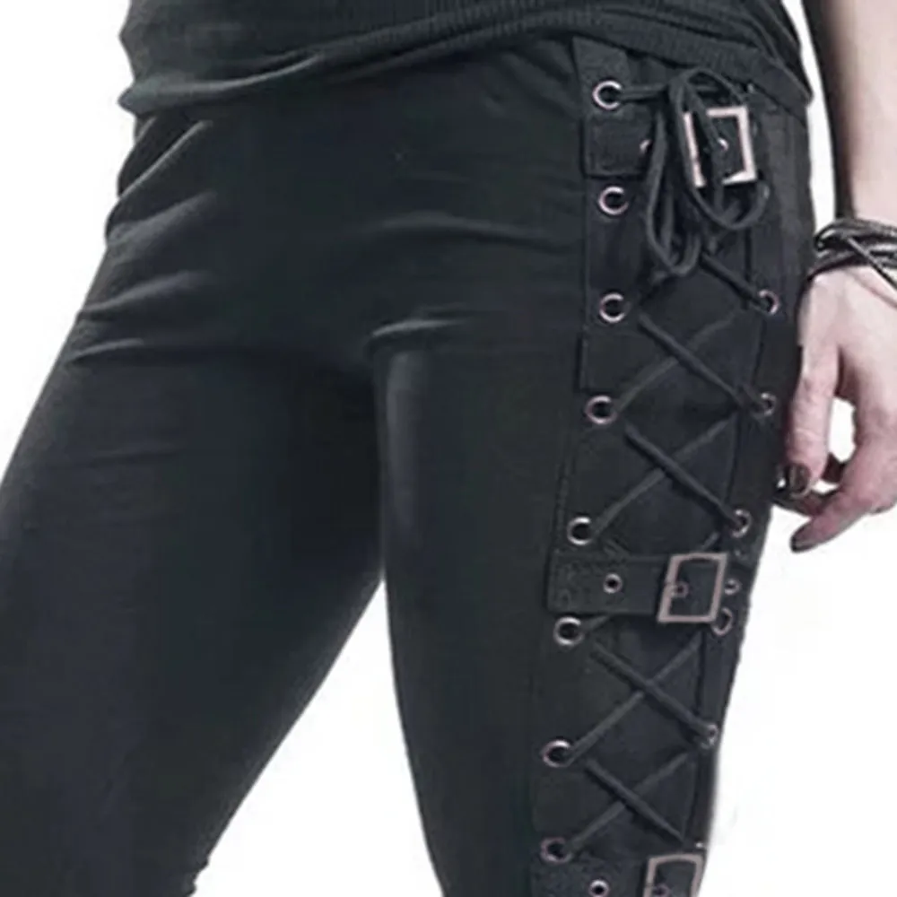 Funki Buys | Pants | Women's Gothic Buckle Strap Lace Up Pant