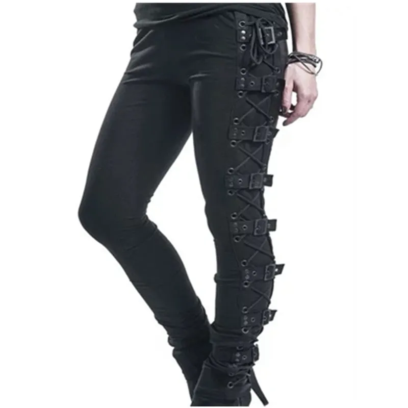 Funki Buys | Pants | Women's Gothic Buckle Strap Lace Up Pant