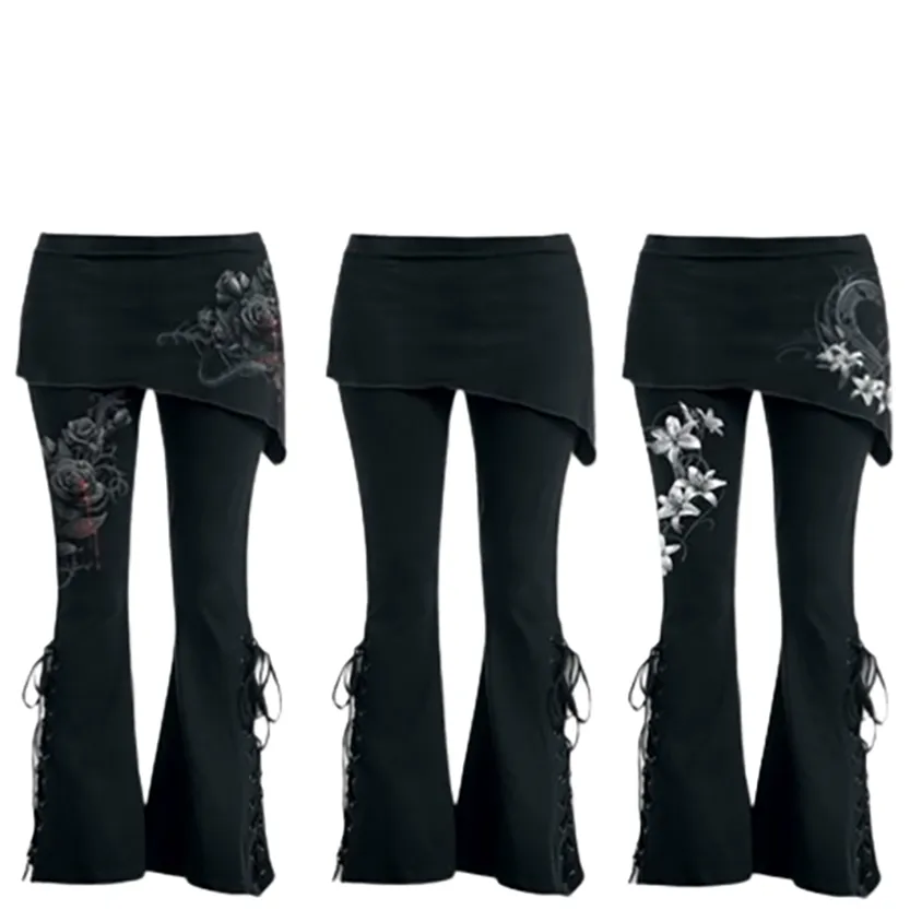 Funki Buys | Pants | Women's Gothic Lace Up Bandage Leggins