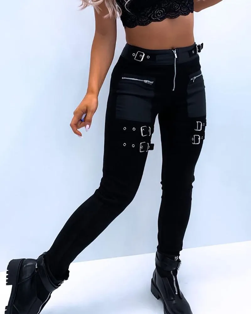 Funki Buys | Pants | Women's Gothic Punk Buckle Strap Pants