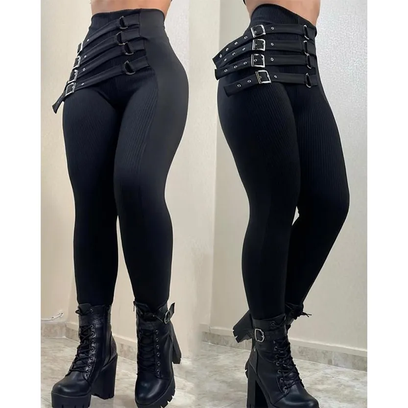 Funki Buys | Pants | Women's High Waist Buckle Belt Fitted Pant