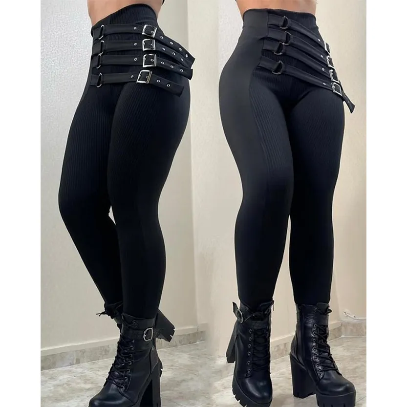 Funki Buys | Pants | Women's High Waist Buckle Belt Fitted Pant