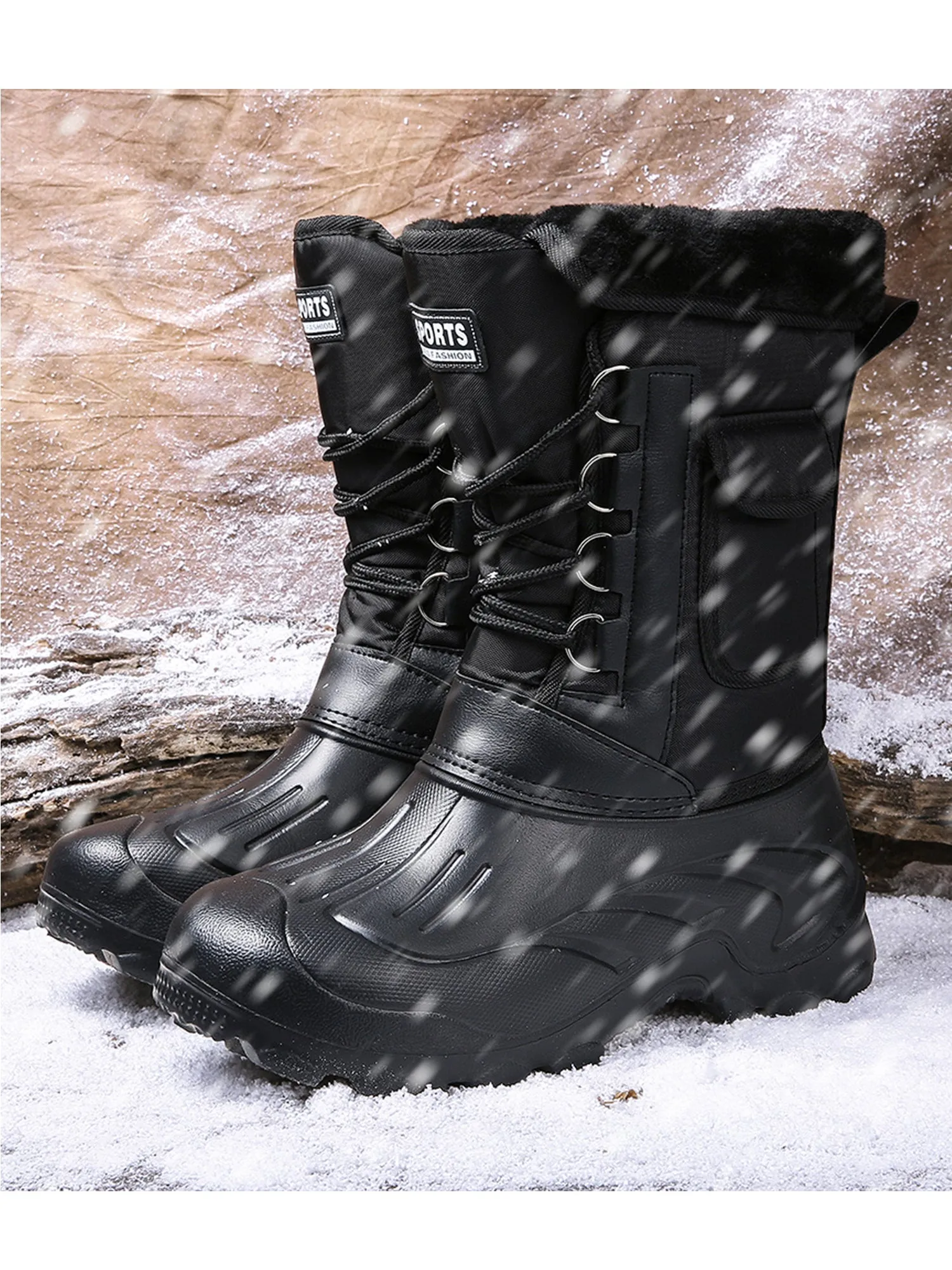 Fur Lined Men’s Snow Boots Waterproof Winter Boots Anti-slip Winter Shoes Outdoor Hiking Boots