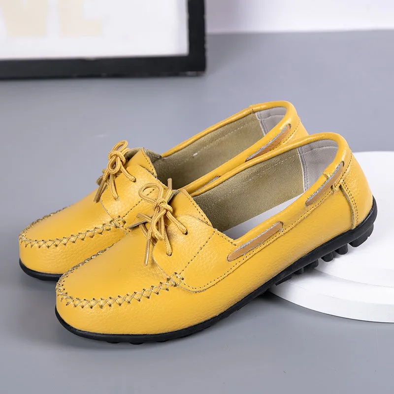 Genuine Leather Fashion Women Flats Ballerina Shoes Women Moccasins Nurse Shoes Lace Up Women Shoe Outdoor Plus Size Shoes Woman