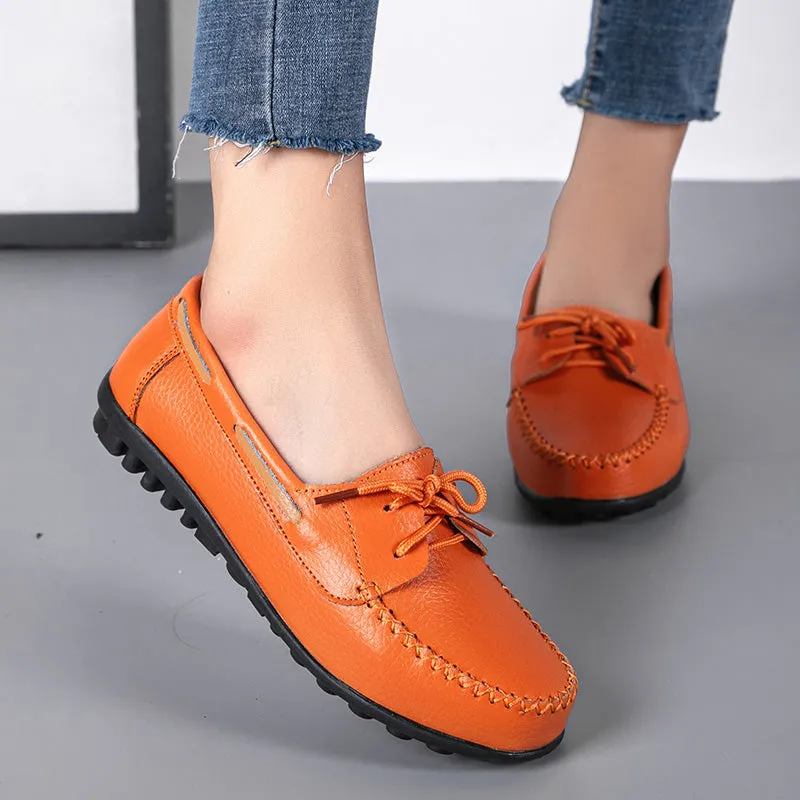 Genuine Leather Fashion Women Flats Ballerina Shoes Women Moccasins Nurse Shoes Lace Up Women Shoe Outdoor Plus Size Shoes Woman